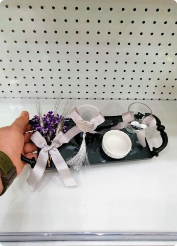 Süslü Siyah Aynalı Damat Kahvesi / Yüzük Tepsisi