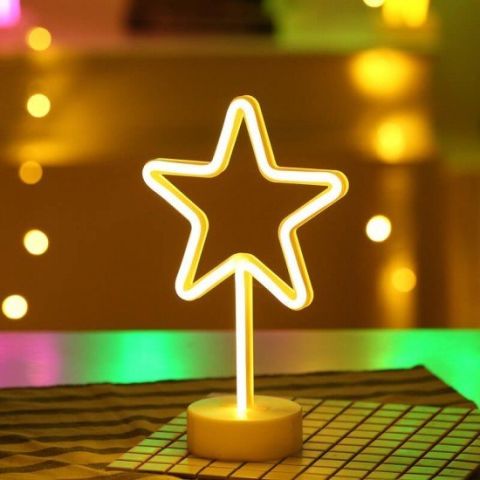 Neon Işıklı Yıldız Masa Gece Lambası USB+Pil