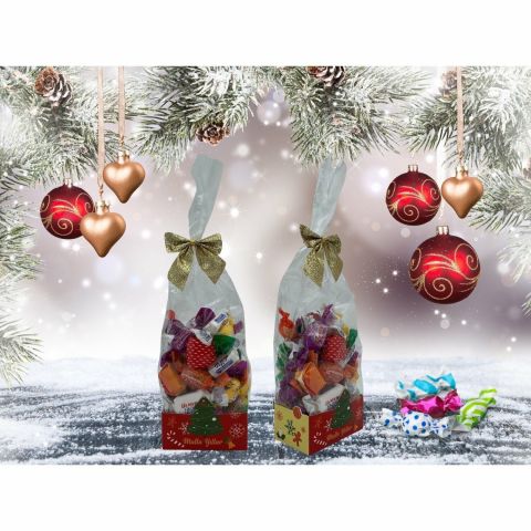 12 Li Şeffaf Opp Jelatin Ve Simli Altın Fiyonklu Şekerleme Kutusu, Yılbaşı Temalı Hediye Kutu