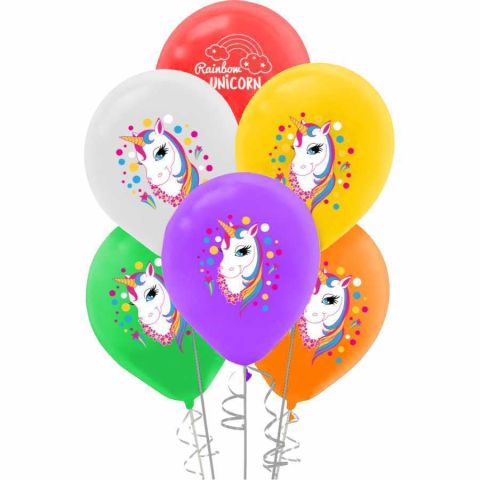 100 Lü Rainbow Unicorn Baskılı Balon