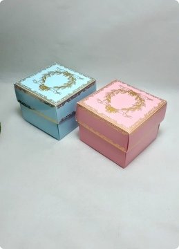 10 Lu (8x8x6 Cm) Baskılı Karton Kare Bebek Şekeri Kutuları