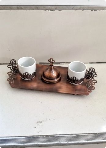 2 li Kahve Fincanı Seti (Metal Tepsili / Lazer Kesim)