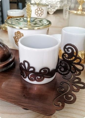 2 li Kahve Fincanı Seti (Metal Tepsili / Lazer Kesim)