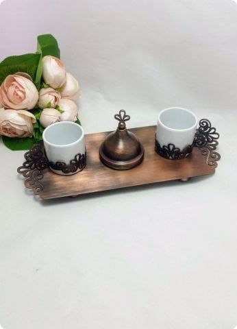 2 li Kahve Fincanı Seti (Metal Tepsili / Lazer Kesim)