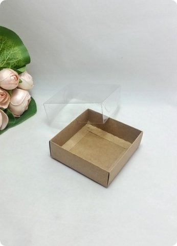 50 li 10x10x3 cm Kraft Altı Karton Asetat Kapaklı Kutu