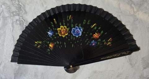 12 Lİ Bambu Çift Taraflı Siyah Yelpaze