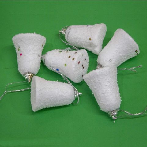 6 lı Strafor Karlı Çan Ağaç Süsü (6cm)