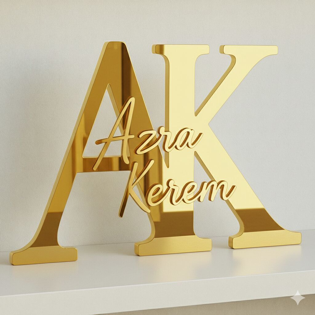 Ahşap üzeri pleksi ÇÇİFT İSİMLİ harf kapı süsü