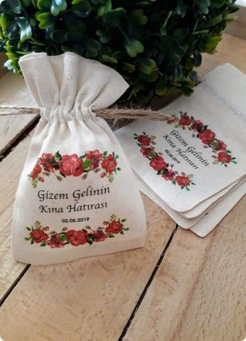 50 Li Kına Gecesi Güllü Baskılı Boş İsme özel Kese