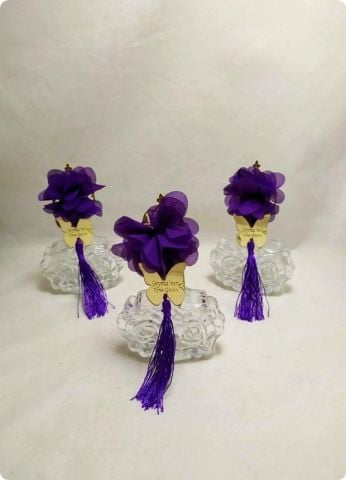 Süslü Püsküllü Güllü Cam Hediyelik Söz,Nişan,Nikah Şişe