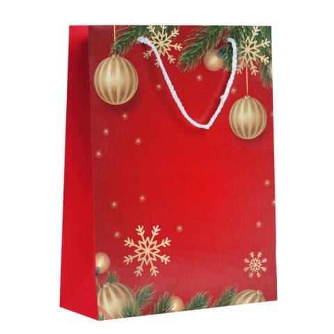 10 Lu Kırmızı Yılbaşı Coşkusu Karton Çanta 26x40 Cm