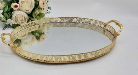 Versace Desenli Oval Metal Tepsi
