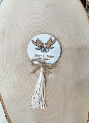 6 cm Süslü Kuşlu Kabartmalı Mdf Söz, Nişan Magnet