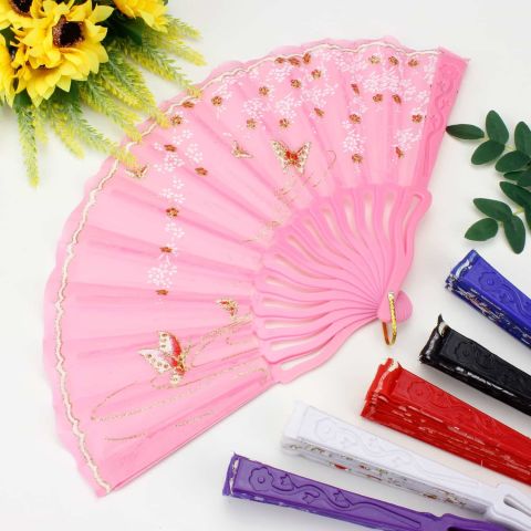 12'li Pembe Plastik Kumaş Yelpaze