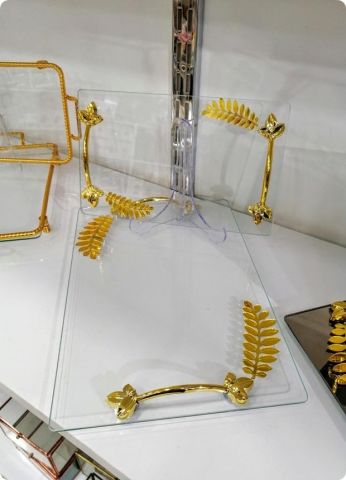 Yaprak desenli Şeffaf  (Yüzük tepsisi , damat kahvesi)