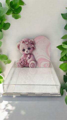 Pembe Ayıcık dekorlu Pleksi çikolata kutusu