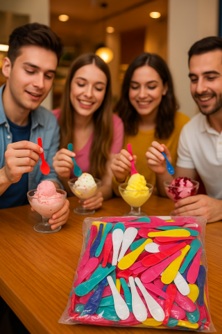 1000 Li Karışık Renkli Plastik Kaşık (Dondurma Kaşığı)