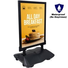 Siyah Renk Helezon Su Tanklı Reklam ve Kaldırım Panosu Kapı Önü Yaylı Pano