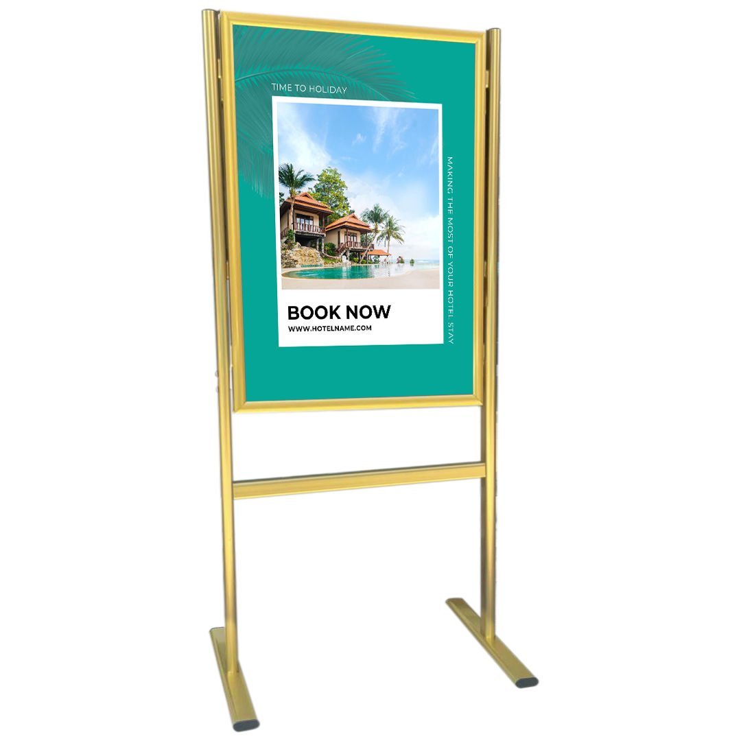 Gold Alüminyum Ayaklı Poster ve Reklam Panosu – A1/B1/B2, Açılır Kapak (İnfo Pano)