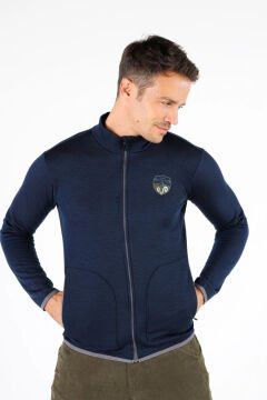 Woolona %100 Yün Fermuarlı Sweat Navy Blue