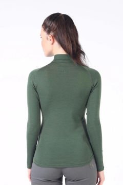 Woolona Vega Kadın Yeşil Uzun Kollu Fermuarlı %100 Yün Termal İçlik