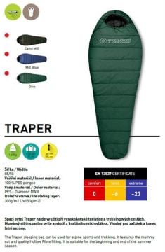 Trimm Traper -23'C Ultralight Uyku Tulumu - 195R, Yeşil