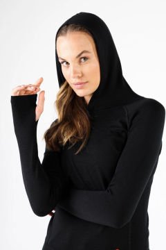 Woolona Sonatra hoodie Siyah Kapşonlu Uzun Kol