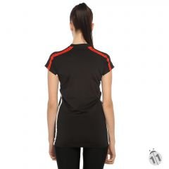 Asics DuoTech Performans DryActive Bayan Siyah Kırmızı Şeritli Kısa Kollu Sporcu Body