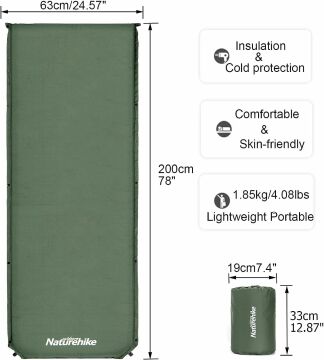 Naturehike Yeşil Geniş Tek Kişilik 200x63x5cm Otomatik Şişme Mat NH20DZ003