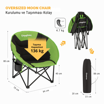 KingCamp Moon Ultra Konforlu Kamp Sandalyesi B.Green