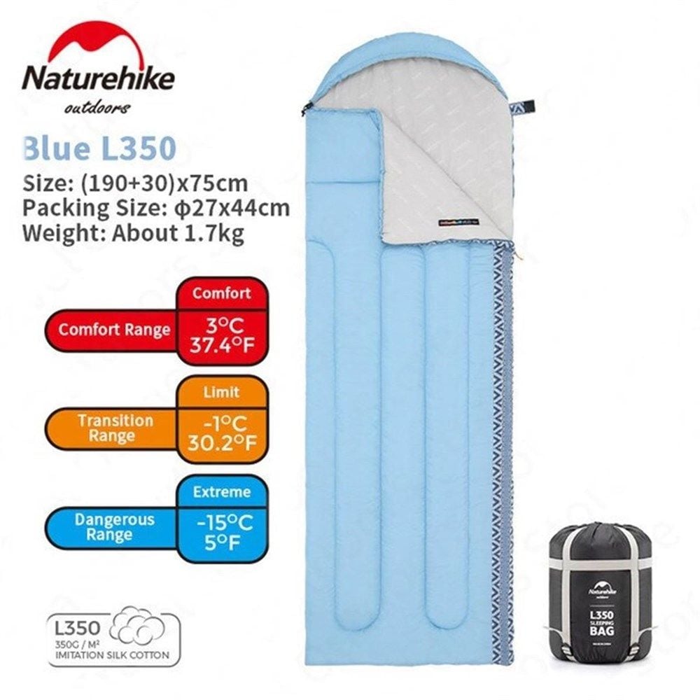 Naturehike L350 Zarf Tarzı Kapüşonlu Uyku Tulumu -15 C Mavi NH21MSD07