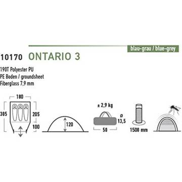 High Peak Ontario 3 Kişilik Kamp Çadırı 3 KISI - Mavi/Gri