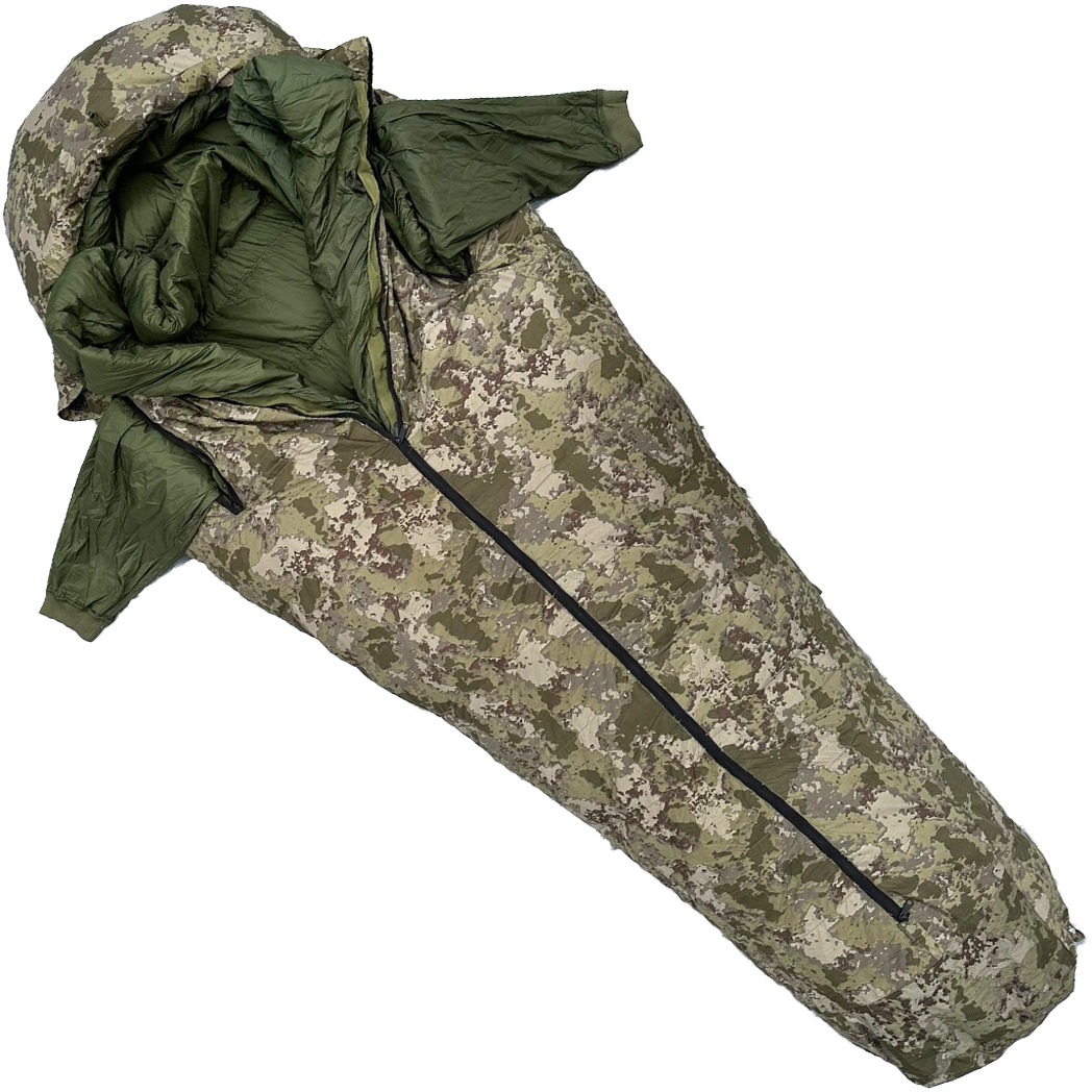 Bushlove Snag Military -44C 800 Fill Kamuflaj Kaz Tüyü Ultralight Giyilebilir Uyku Tulumu (Kolları Çıkabilir)