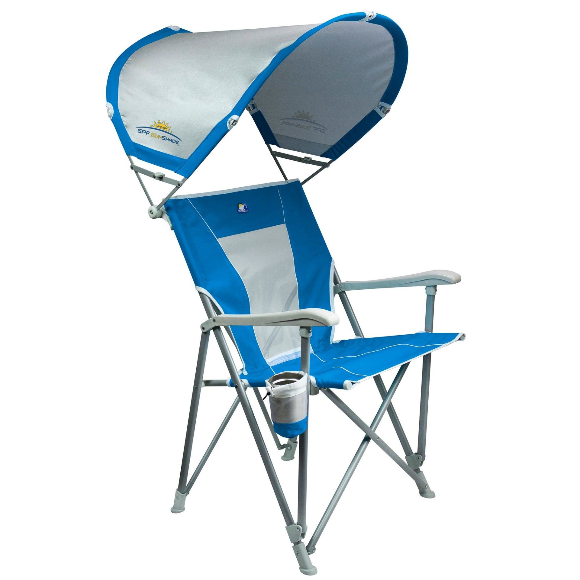 Gci Outdoor SunShade Captain's Şemsiyeli Gölgelikli Kamp ve Plaj Sandalyesi Mavi