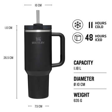 Stanley Quencher Pipetli Termos Bardak 1.18 Lt Siyah