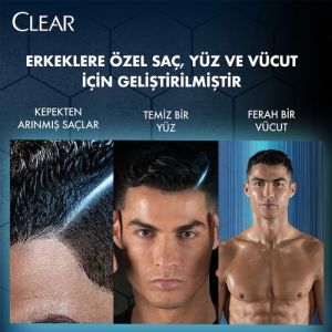 Clear Men 3 in 1 Şampuan & Duş Jeli Ferahlatıcı Mentol Saç Yüz Vücut İçin 350 Ml
