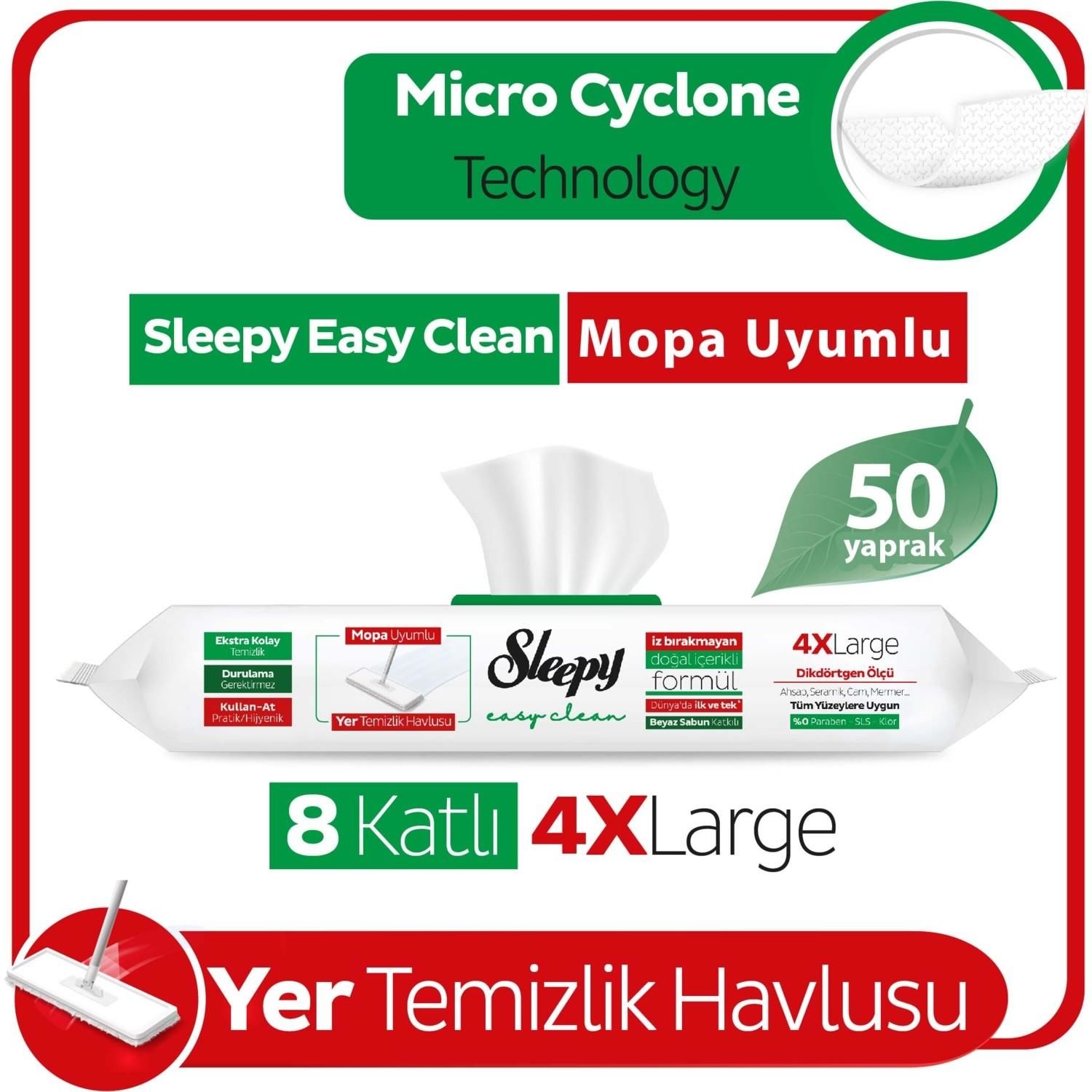 Sleepy Easy Clean Beyaz Sabun Katkılı Mopa Uyumlu Yer Temizlik Havlusu 50 Yaprak