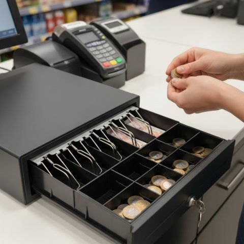 Metal Para Çekmecesi - 5 Kağıt Para 8 Bozuk Para Gözlü - Kilit Mekanizmalı