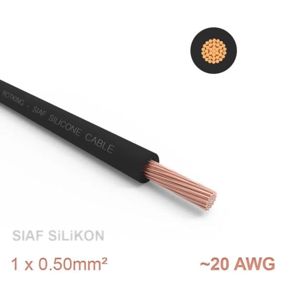 1 metre Yumuşak Silikon Kablo 1x0.50 mm2 SIAF 20 AWG - SiYAH