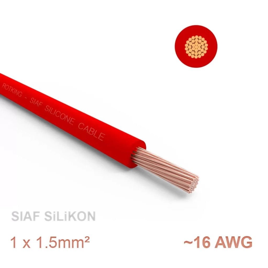 1 metre Yumuşak Silikon Kablo 1x1.5 mm2 SIAF 16 AWG - KIRMIZI