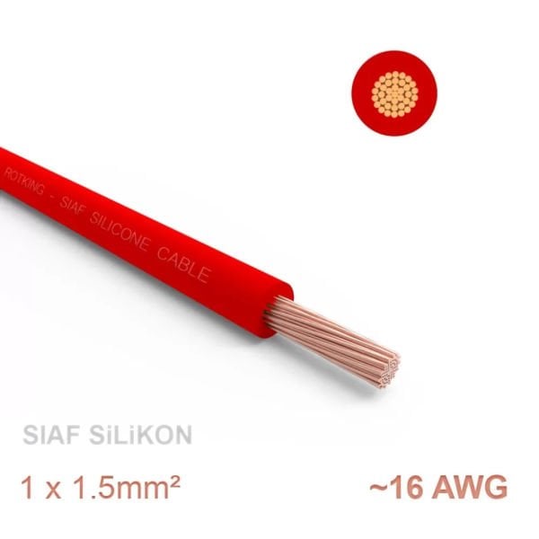 1 metre Yumuşak Silikon Kablo 1x1.5 mm2 SIAF 16 AWG - KIRMIZI
