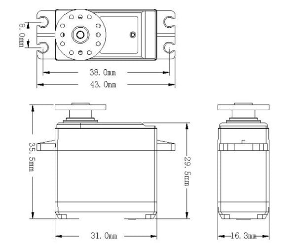 PowerHD Mini Bakır Dişli Analog Servo Motor HD-1250MG 3,5 Kg Tork