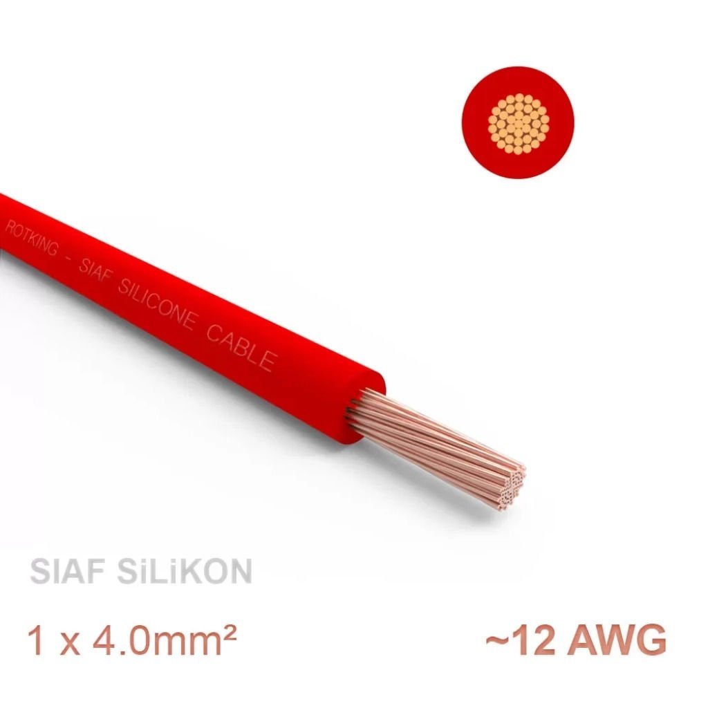 1 metre Yumuşak Silikon Kablo 1x4.0 mm2 SIAF 12 AWG - KIRMIZI