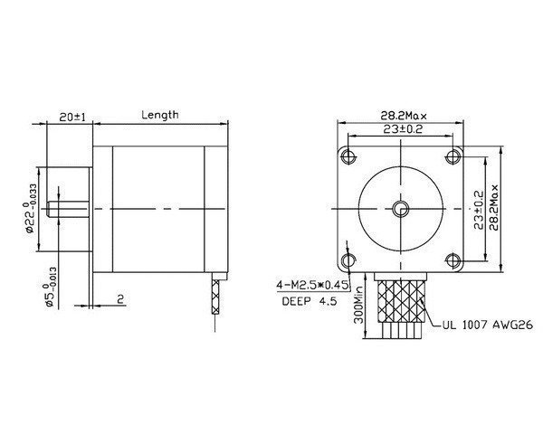 Nema 11 4Pin Step Motor 28X45mm 21mmŞaft H/Bi 1.8C 950 g-cm 670 mA 4.5V 200 Adım