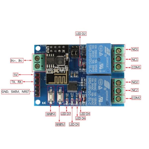 Esp8266 2 Kanal 5V Esp01 Wifi Röle Modülü