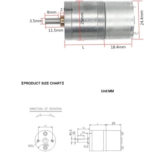 ASLONG 12V 235RPM 25mm Redüktörlü DC Motor