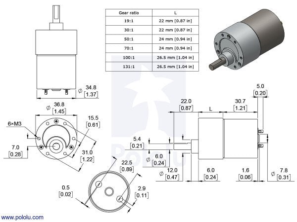 70:1 12V 150RPM Redüktörlü DC Motor PL-1105