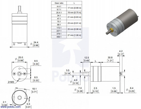 9.7:1 6V 1000RPM Redüktörlü DC Motor PL-1571