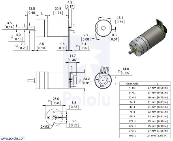 9.7:1 6V 590RPM Enkoderli Redüktörlü DC Motor PL-2282