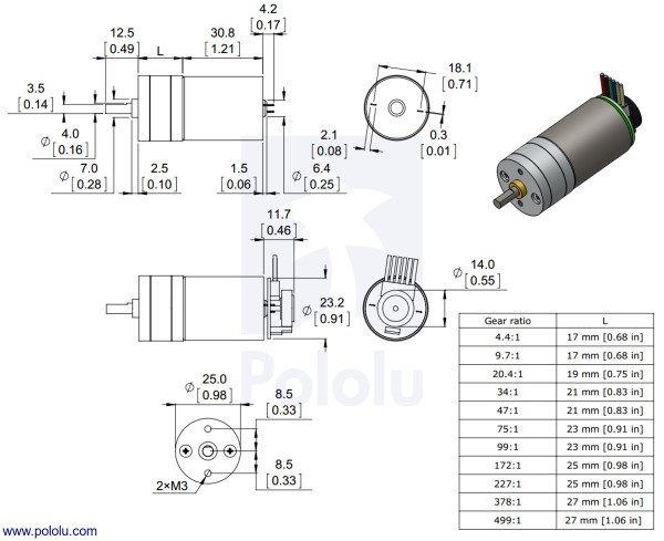 34:1 6V 280RPM Enkoderli Redüktörlü DC Motor PL-2273